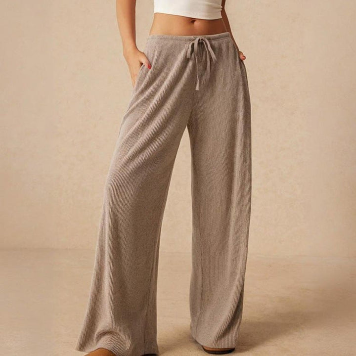 Olivenorma Pantaloni da donna a gamba dritta elasticizzati a vita alta casual tinta unita - image 1