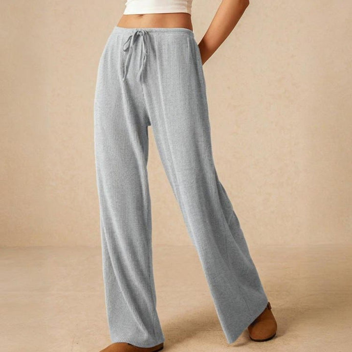 Olivenorma Pantaloni da donna a gamba dritta elasticizzati a vita alta casual tinta unita - SkuBlue - L - image 5