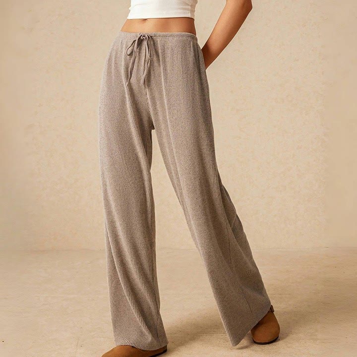Olivenorma Pantaloni da donna a gamba dritta elasticizzati a vita alta casual tinta unita - Beige - L - image 1