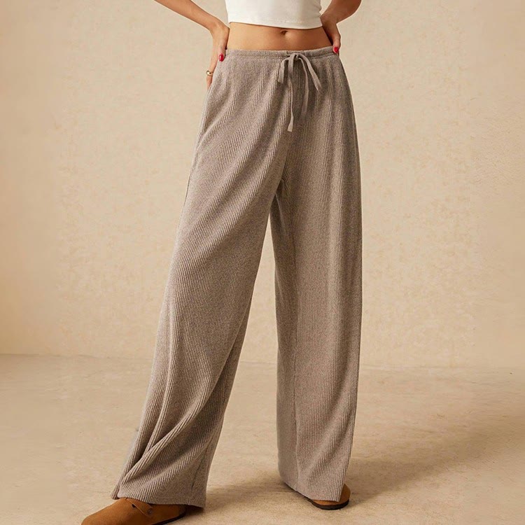 Olivenorma Pantaloni da donna a gamba dritta elasticizzati a vita alta casual tinta unita - image 2