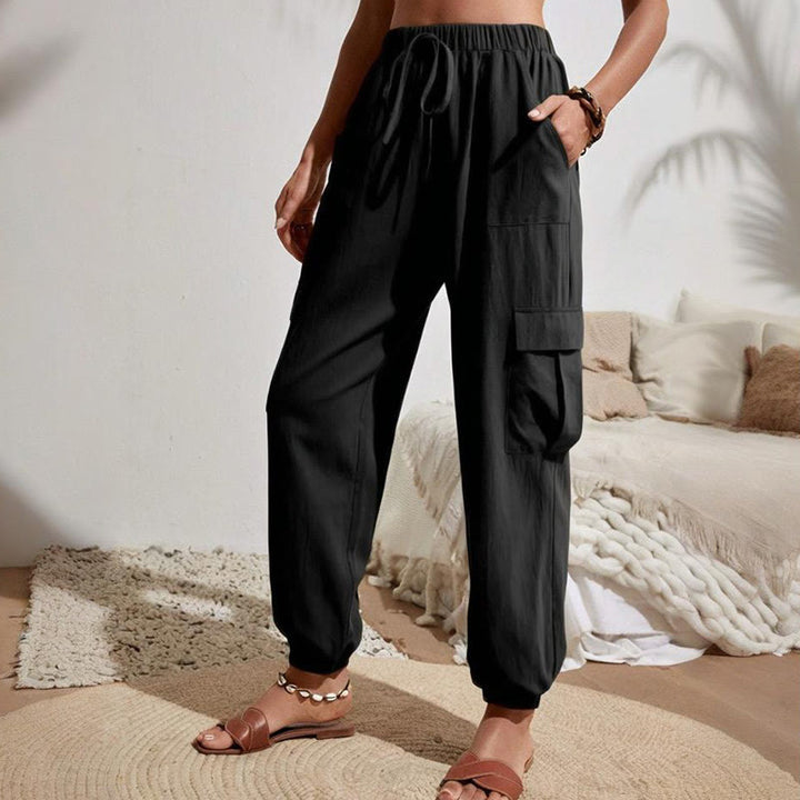 Olivenorma - Pantaloni cargo da trekking con coulisse a vita alta, tinta unita, da donna - Nero - XL - image 4