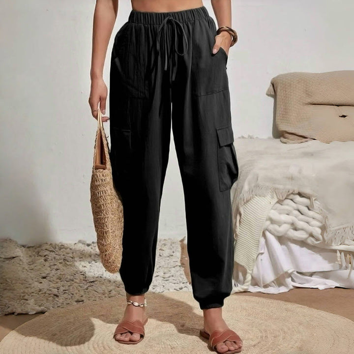 Olivenorma - Pantaloni cargo da trekking con coulisse a vita alta, tinta unita, da donna - image 5
