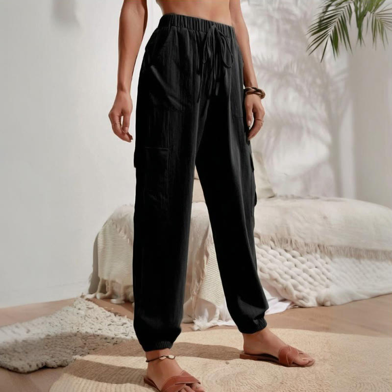 Olivenorma - Pantaloni cargo da trekking con coulisse a vita alta, tinta unita, da donna - image 7