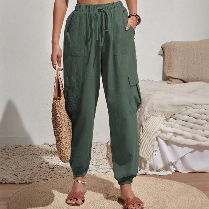Olivenorma - Pantaloni cargo da trekking con coulisse a vita alta, tinta unita, da donna - image 12