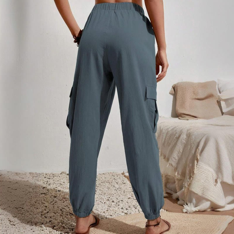 Olivenorma - Pantaloni cargo da trekking con coulisse a vita alta, tinta unita, da donna - image 25
