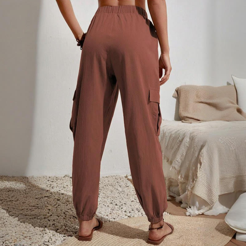 Olivenorma - Pantaloni cargo da trekking con coulisse a vita alta, tinta unita, da donna - image 16