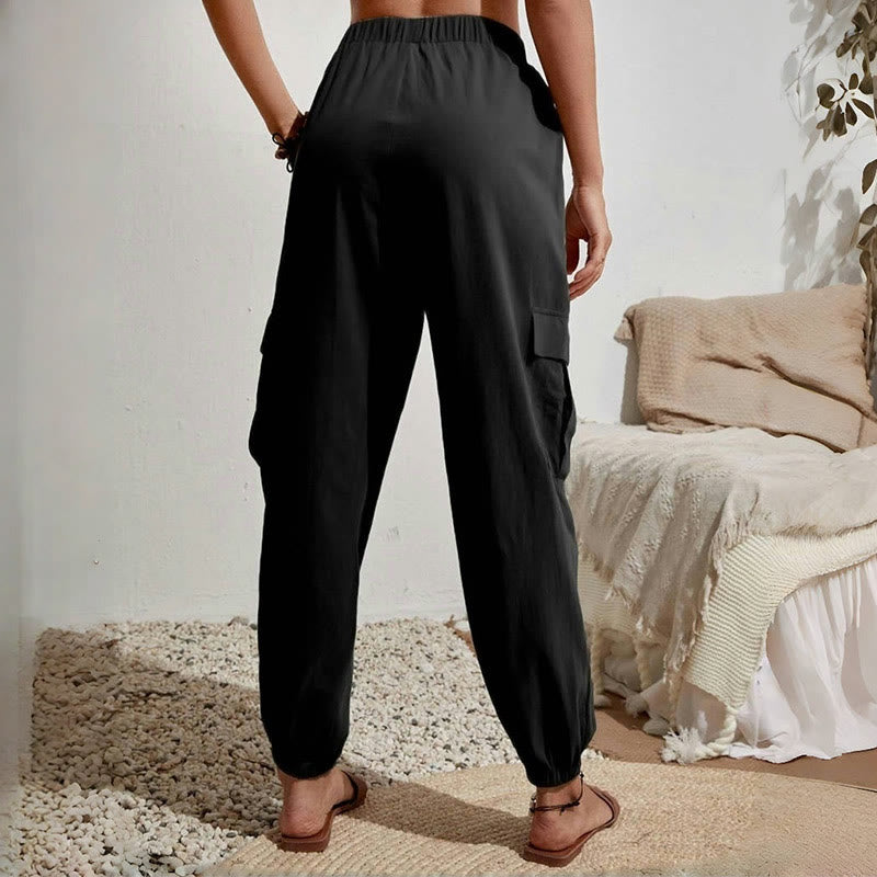 Olivenorma - Pantaloni cargo da trekking con coulisse a vita alta, tinta unita, da donna - image 6