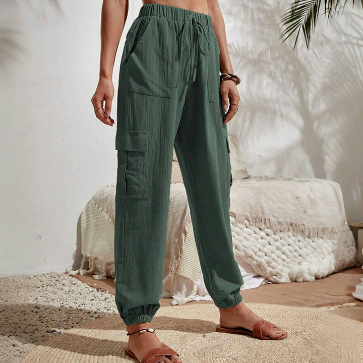 Olivenorma - Pantaloni cargo da trekking con coulisse a vita alta, tinta unita, da donna - image 13