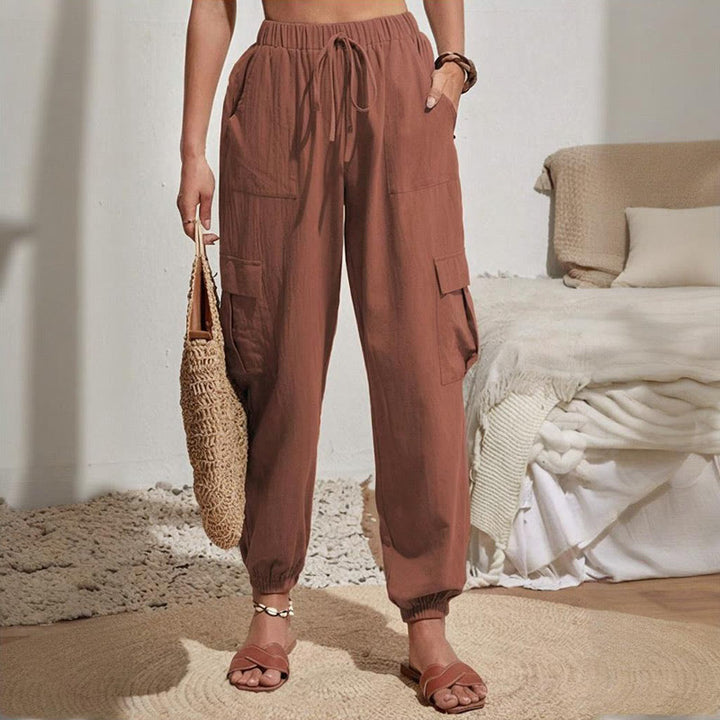 Olivenorma - Pantaloni cargo da trekking con coulisse a vita alta, tinta unita, da donna - image 15