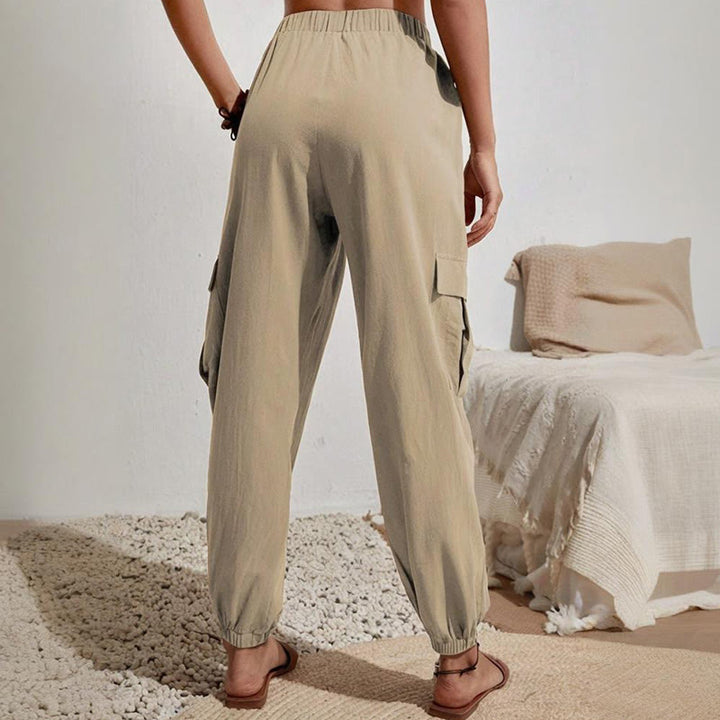 Olivenorma - Pantaloni cargo da trekking con coulisse a vita alta, tinta unita, da donna - image 3