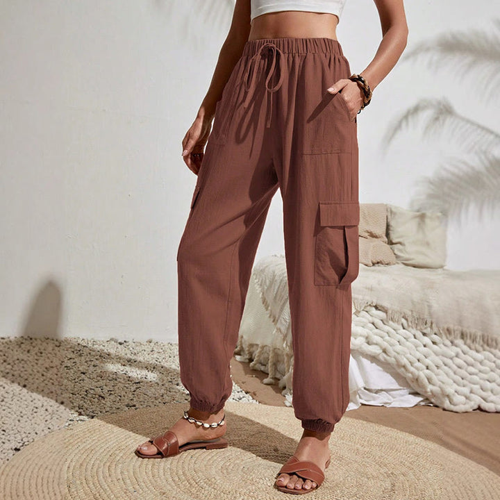 Olivenorma - Pantaloni cargo da trekking con coulisse a vita alta, tinta unita, da donna - Siena - XL - image 15