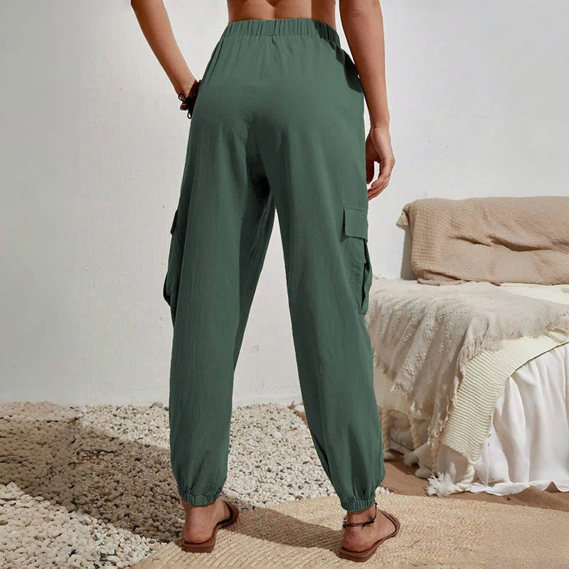 Olivenorma - Pantaloni cargo da trekking con coulisse a vita alta, tinta unita, da donna - image 12