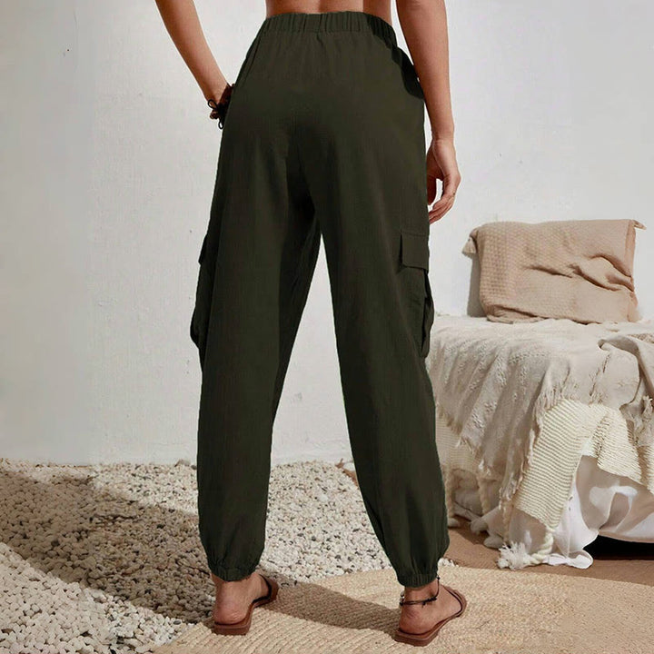 Olivenorma - Pantaloni cargo da trekking con coulisse a vita alta, tinta unita, da donna - image 10