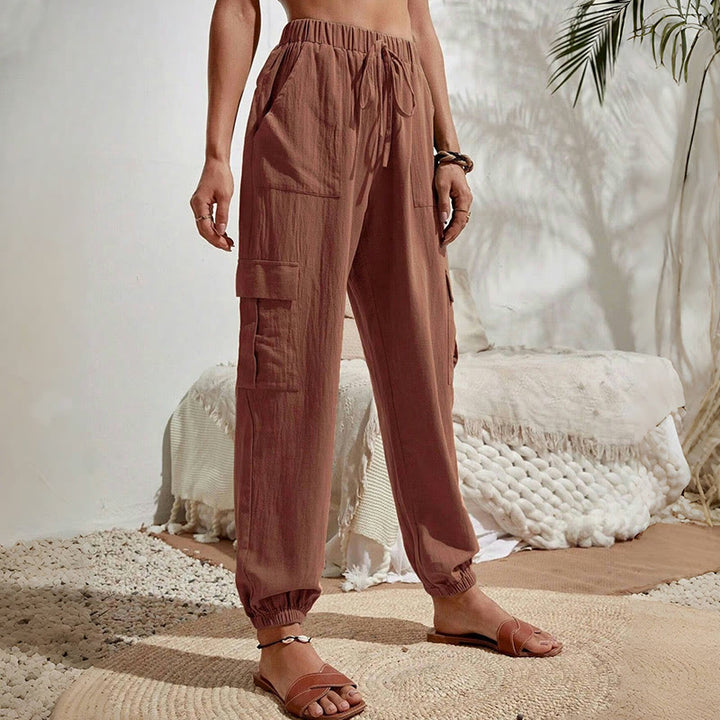 Olivenorma - Pantaloni cargo da trekking con coulisse a vita alta, tinta unita, da donna - image 17