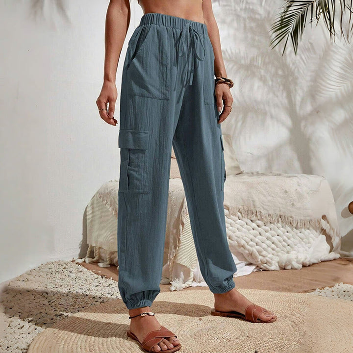 Olivenorma - Pantaloni cargo da trekking con coulisse a vita alta, tinta unita, da donna - image 25