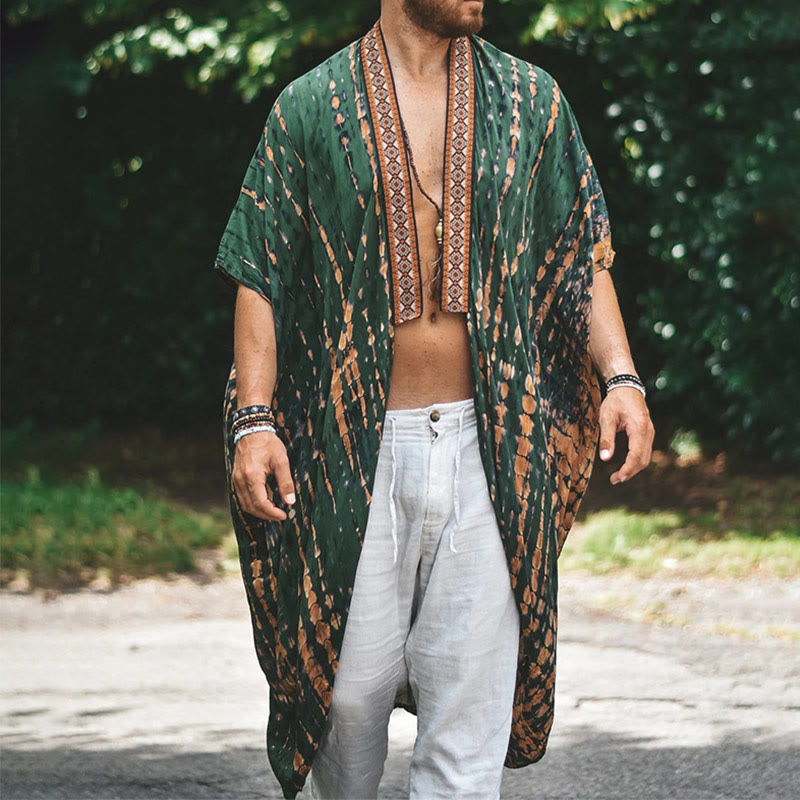 Olivenorma Cardigan da spiaggia aperto sul davanti da uomo - Verde - 4XL - image 1