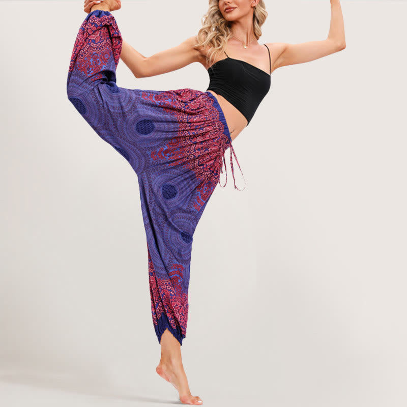 Olivenorma - Pantaloni harem elasticizzati con vita alta e motivo mandala boho vibrante da donna