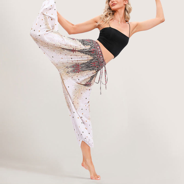 Pantaloni harem con elastico in vita e stampa celeste Olivenorma da donna