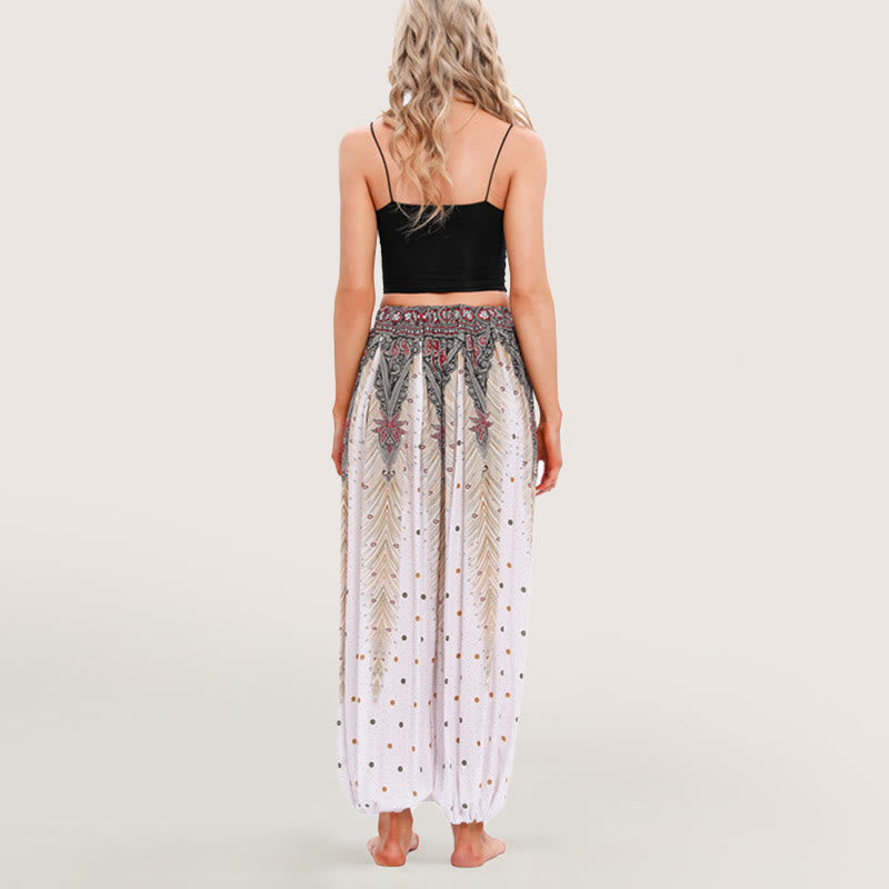 Pantaloni harem con elastico in vita e stampa celeste Olivenorma da donna