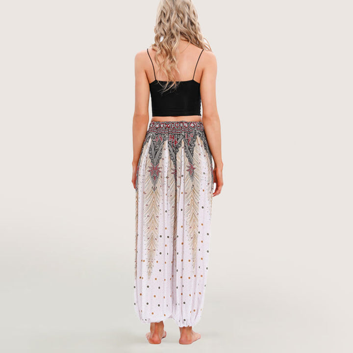 Pantaloni harem con elastico in vita e stampa celeste Olivenorma da donna