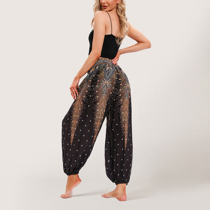 Pantaloni harem con elastico in vita e stampa celeste Olivenorma da donna