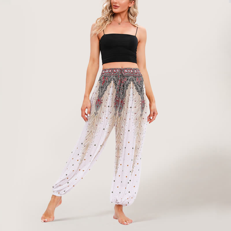 Pantaloni harem con elastico in vita e stampa celeste Olivenorma da donna