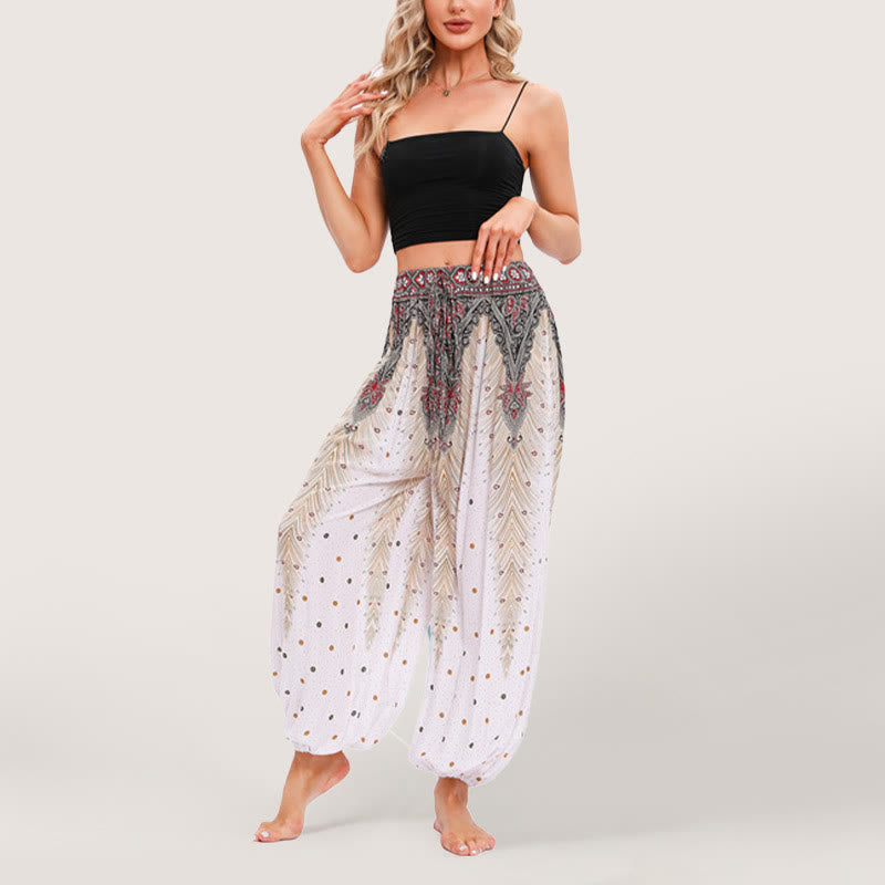 Pantaloni harem con elastico in vita e stampa celeste Olivenorma da donna