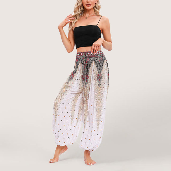 Pantaloni harem con elastico in vita e stampa celeste Olivenorma da donna