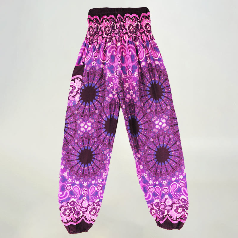 Olivenorma - Pantaloni harem da donna in viscosa con elastico in vita e stampa mandala a fiocchi di neve