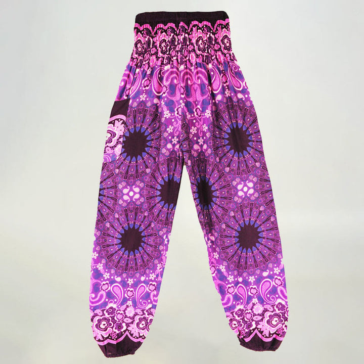 Olivenorma - Pantaloni harem da donna in viscosa con elastico in vita e stampa mandala a fiocchi di neve