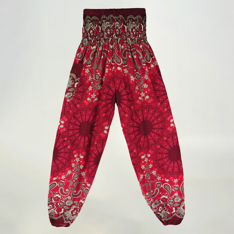 Olivenorma - Pantaloni harem da donna in viscosa con elastico in vita e stampa mandala a fiocchi di neve