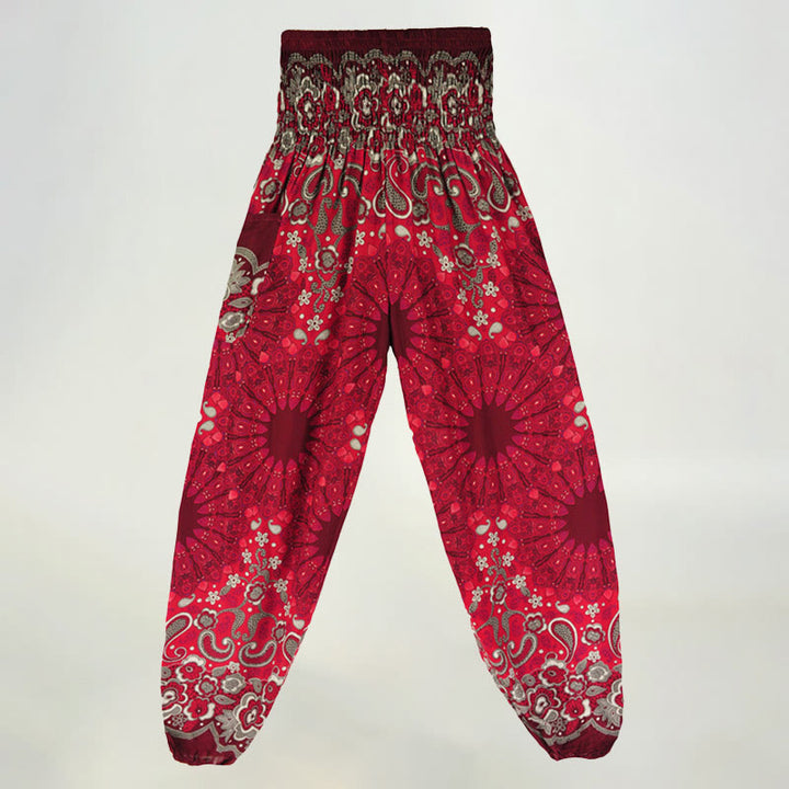 Olivenorma - Pantaloni harem da donna in viscosa con elastico in vita e stampa mandala a fiocchi di neve