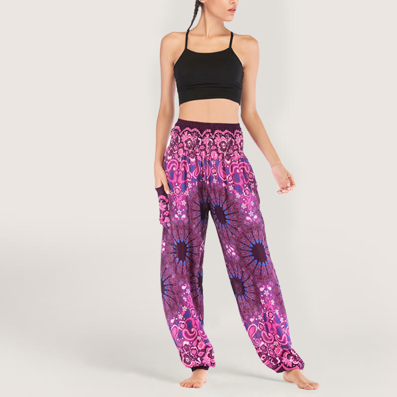 Olivenorma - Pantaloni harem da donna in viscosa con elastico in vita e stampa mandala a fiocchi di neve - image 29