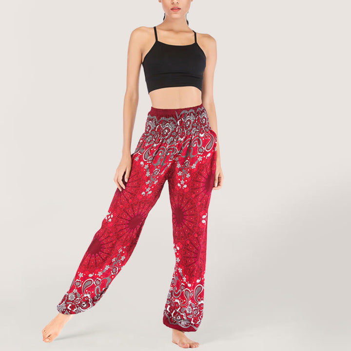 Olivenorma - Pantaloni harem da donna in viscosa con elastico in vita e stampa mandala a fiocchi di neve - image 41