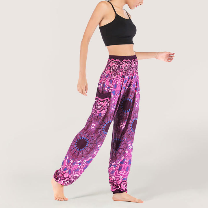 Olivenorma - Pantaloni harem da donna in viscosa con elastico in vita e stampa mandala a fiocchi di neve - image 30