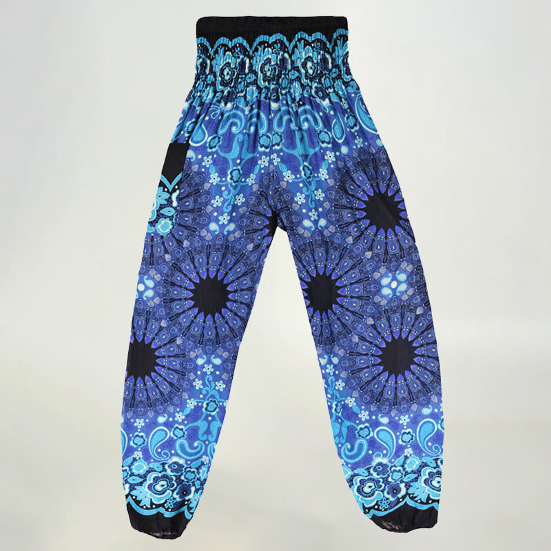 Olivenorma - Pantaloni harem da donna in viscosa con elastico in vita e stampa mandala a fiocchi di neve