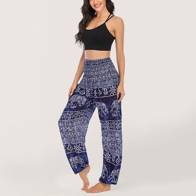 Olivenorma Pantaloni da yoga con elefante in viscosa, pantaloni harem con elastico in vita da donna