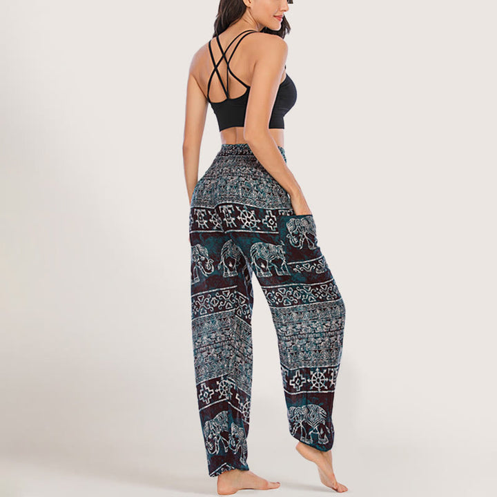 Olivenorma Pantaloni da yoga con elefante in viscosa, pantaloni harem con elastico in vita da donna