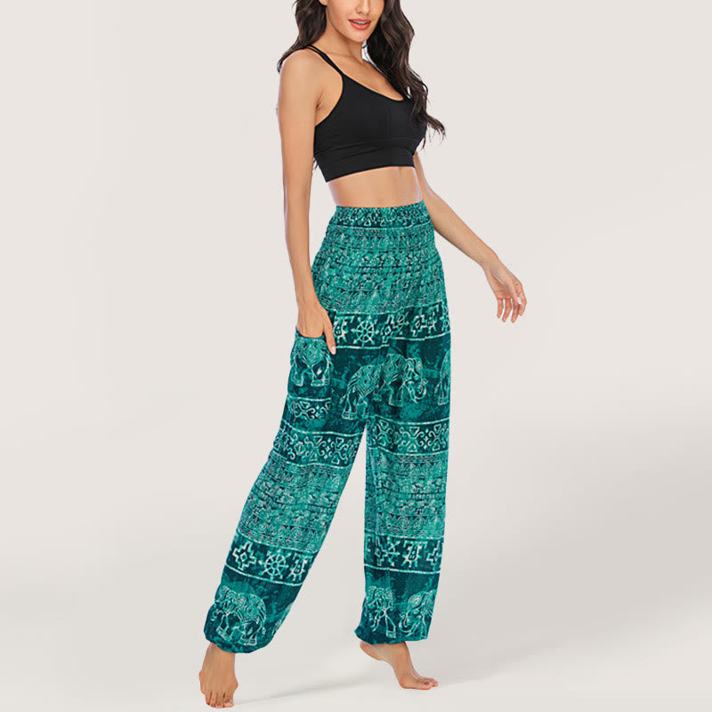 Olivenorma Pantaloni da yoga con elefante in viscosa, pantaloni harem con elastico in vita da donna