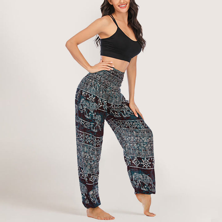 Olivenorma Pantaloni da yoga con elefante in viscosa, pantaloni harem con elastico in vita da donna