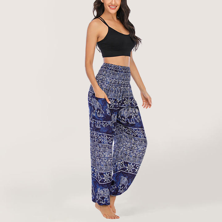 Olivenorma Pantaloni da yoga con elefante in viscosa, pantaloni harem con elastico in vita da donna - Blu - image 0