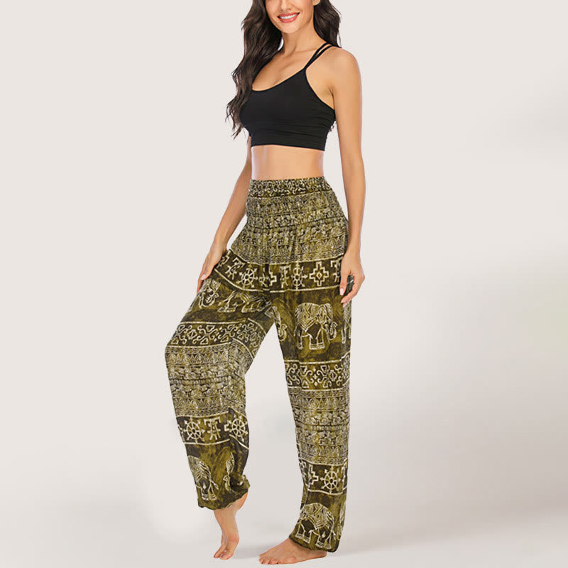 Olivenorma Pantaloni da yoga con elefante in viscosa, pantaloni harem con elastico in vita da donna