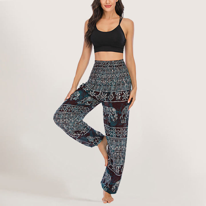 Olivenorma Pantaloni da yoga con elefante in viscosa, pantaloni harem con elastico in vita da donna