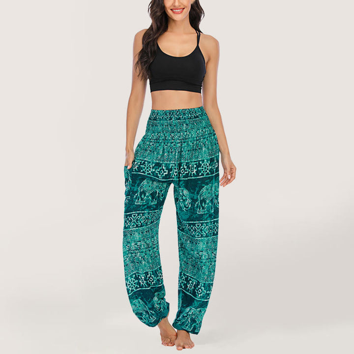 Olivenorma Pantaloni da yoga con elefante in viscosa, pantaloni harem con elastico in vita da donna