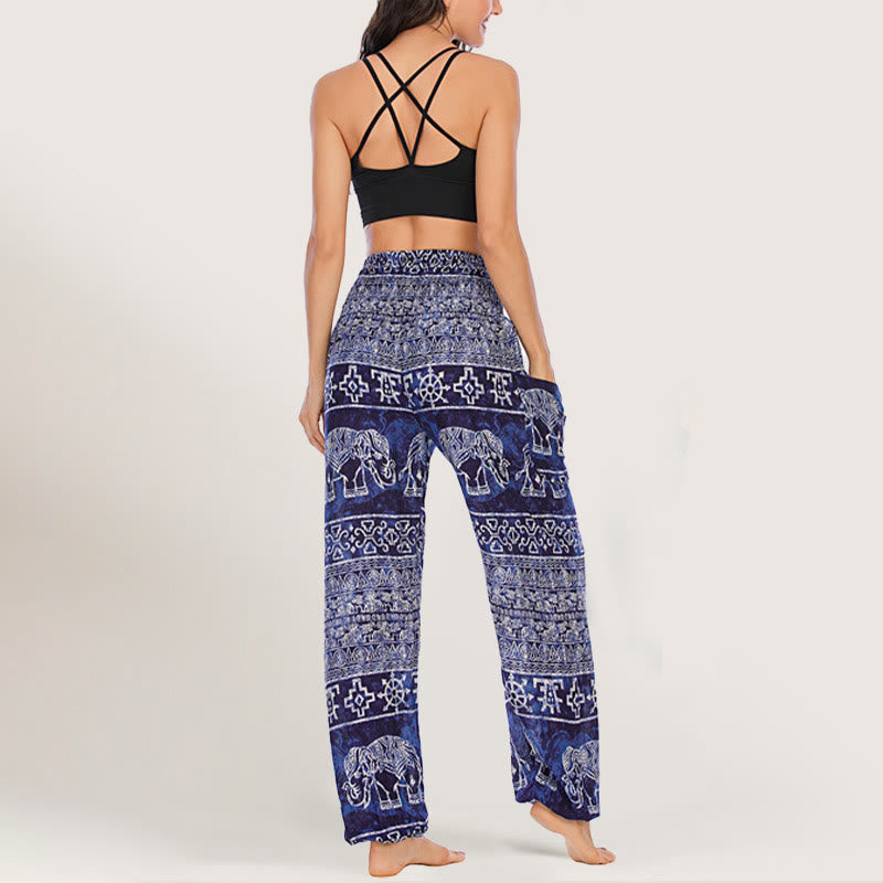 Olivenorma Pantaloni da yoga con elefante in viscosa, pantaloni harem con elastico in vita da donna