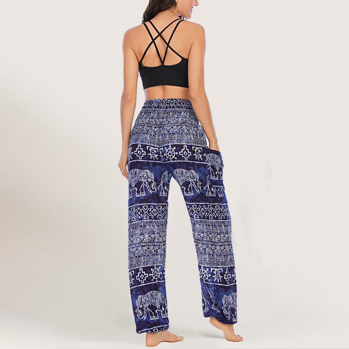 Olivenorma Pantaloni da yoga con elefante in viscosa, pantaloni harem con elastico in vita da donna
