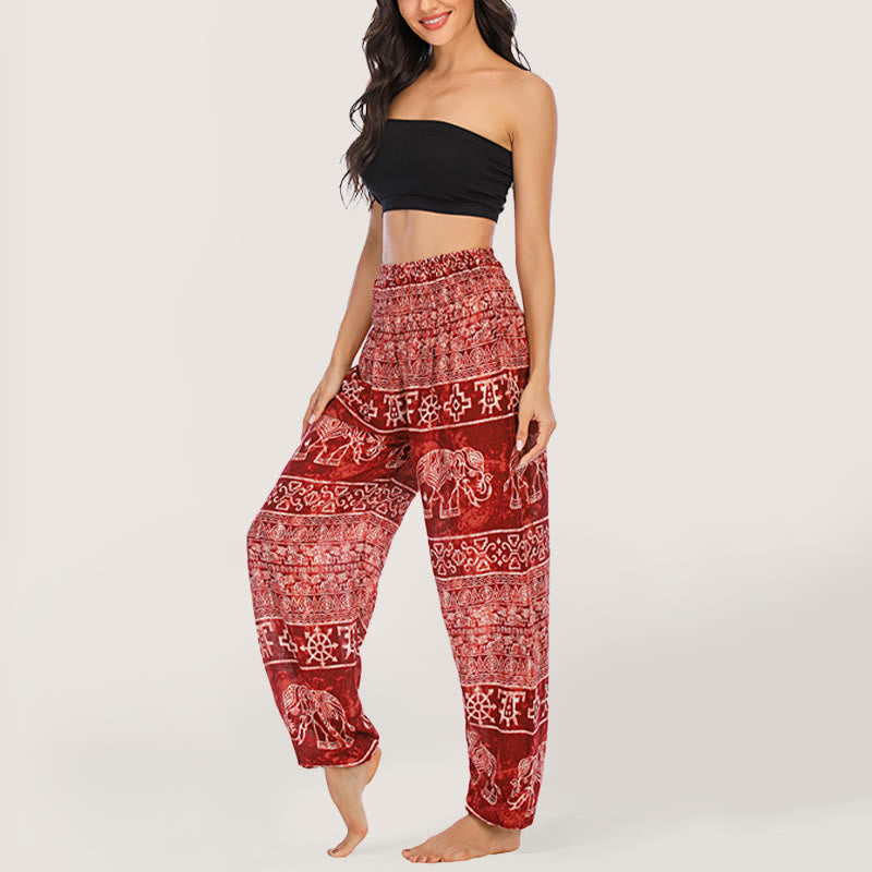 Olivenorma Pantaloni da yoga con elefante in viscosa, pantaloni harem con elastico in vita da donna