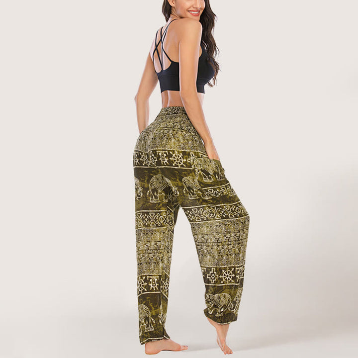 Olivenorma Pantaloni da yoga con elefante in viscosa, pantaloni harem con elastico in vita da donna