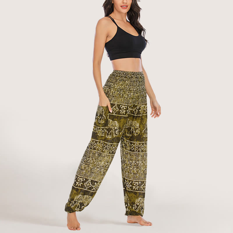 Olivenorma Pantaloni da yoga con elefante in viscosa, pantaloni harem con elastico in vita da donna