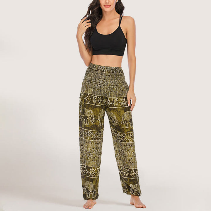 Olivenorma Pantaloni da yoga con elefante in viscosa, pantaloni harem con elastico in vita da donna